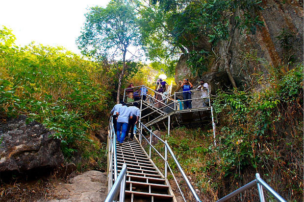Steps to climb up at  Edakkal Cave