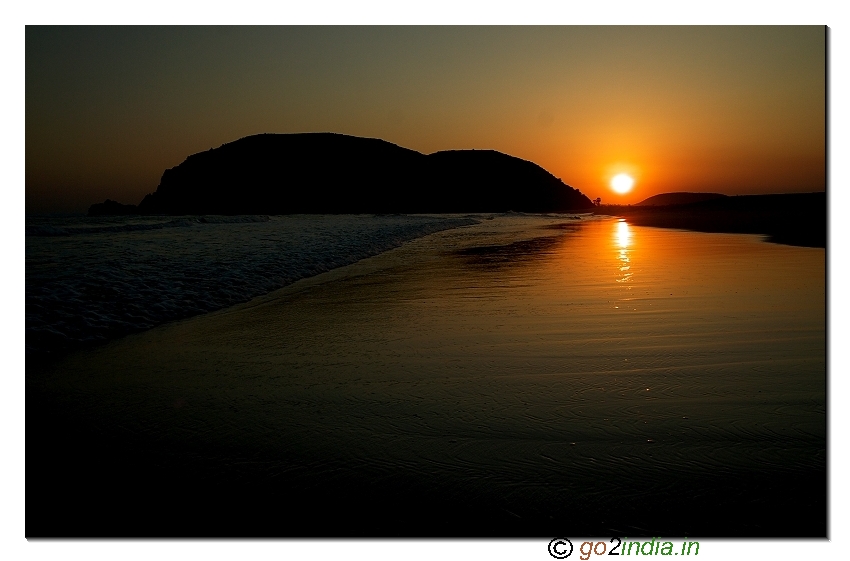 reflection of sun during sunset time at Bangarammapalam Beach