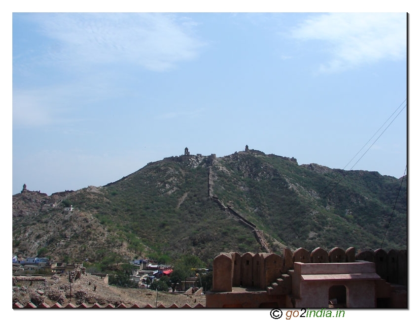 Outside hill view of Ambar fort at Jaipur