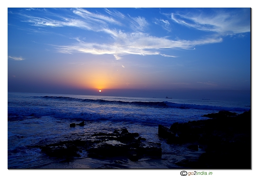 Sun rise wide view at Yarada Beach in Visakhapatnam