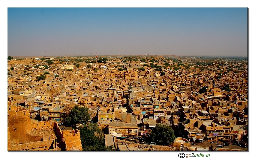 Golden town of Jaisalmer from the fort top