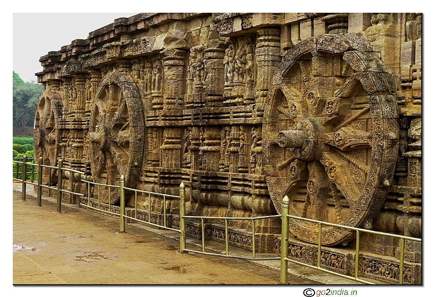Stone engraved ornamental wheels are the symbol of Konark sun temple