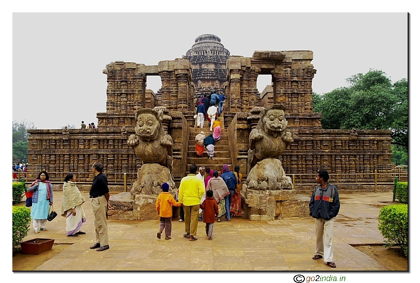 Lion over elephant at Dance hall in front of Konark temple