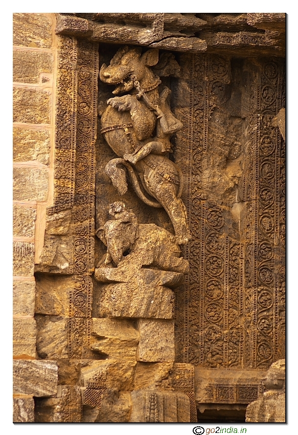 Sun temple Konark sculptures at walls close up