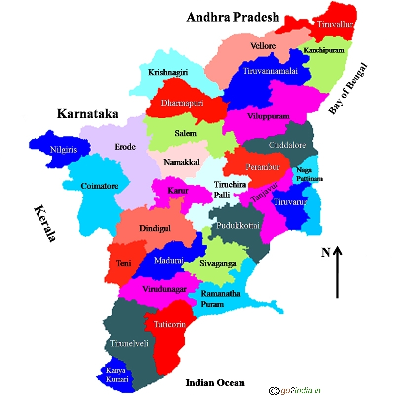Tamilnadu map showing districts