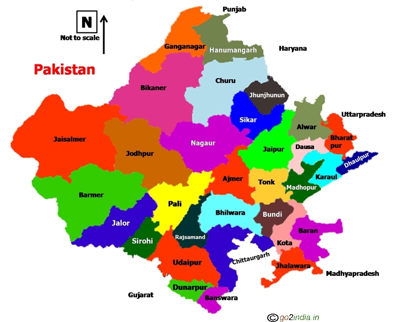 Rajasthan state map showing districts