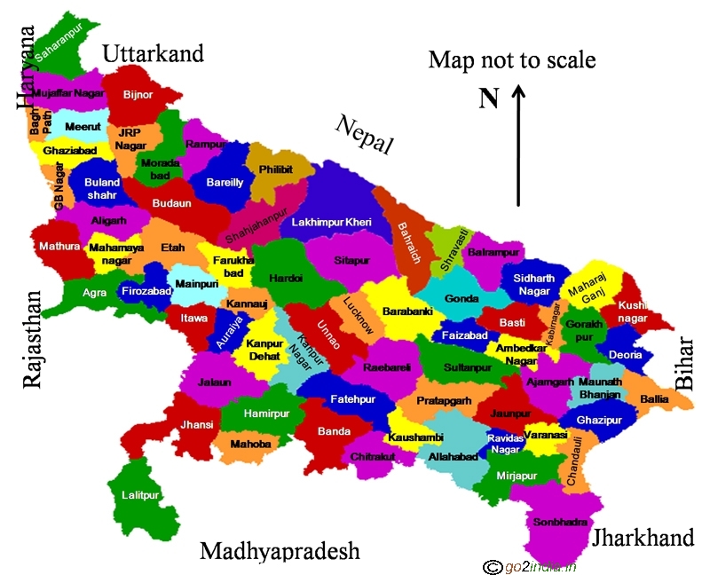 Uttar Pradesh state map showing districts