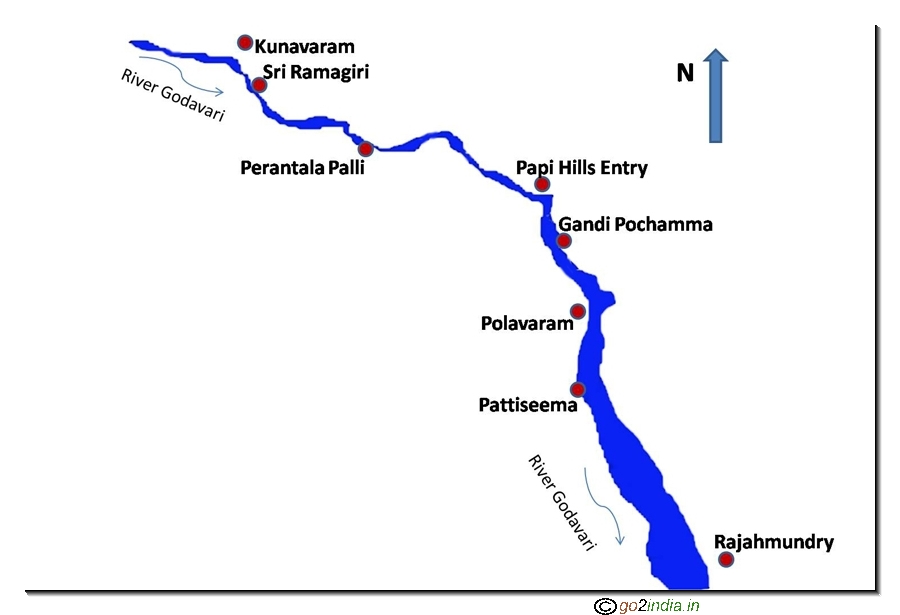 Map of Godavari river cruise journey at papikondalu to Bhadrachalam