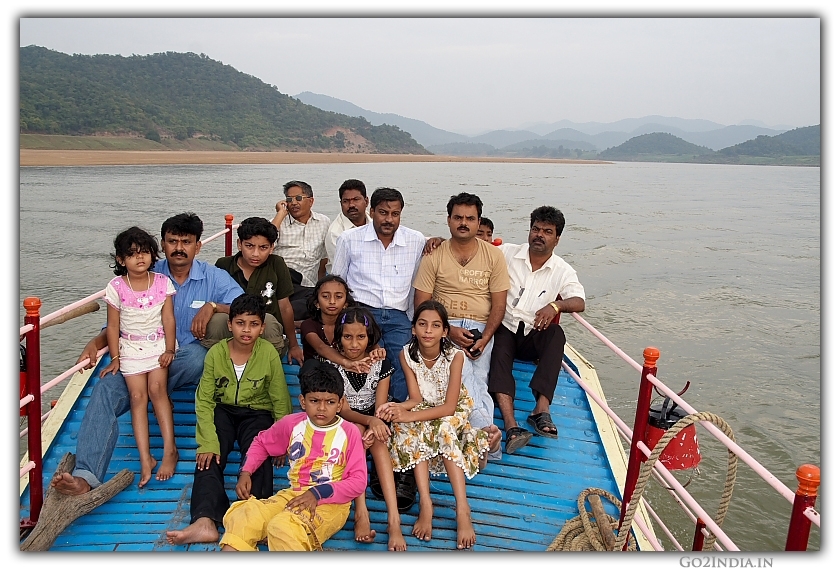 of travellers posing for photographs at Papi hills in RIver Godavari
