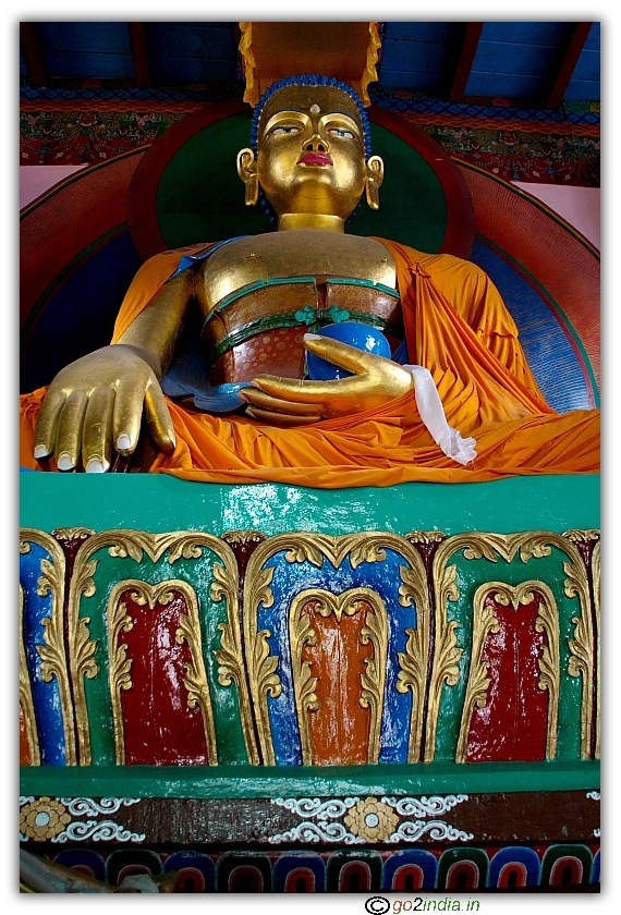 Full Vertical view of Buddha statue at Monastery in Manali
