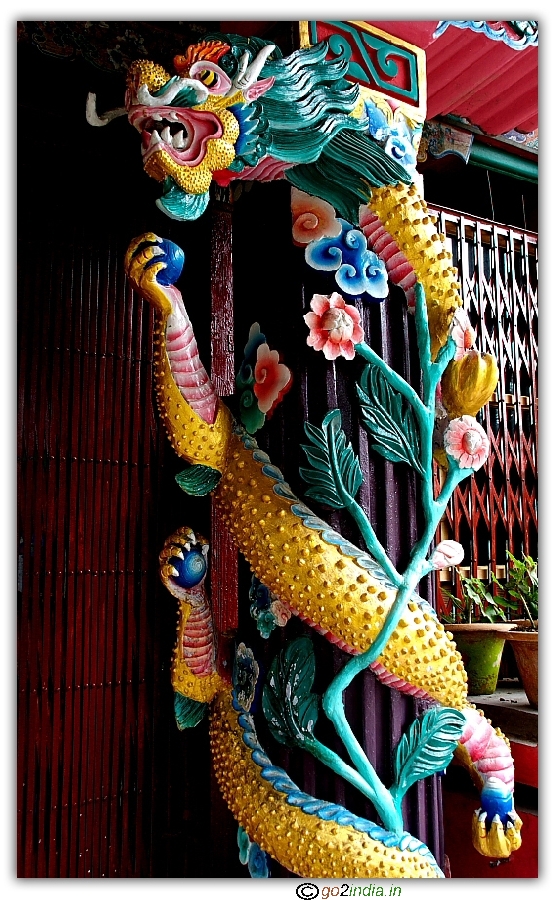 Dragon in front of the main entrance in Buddhist monastery of Manali