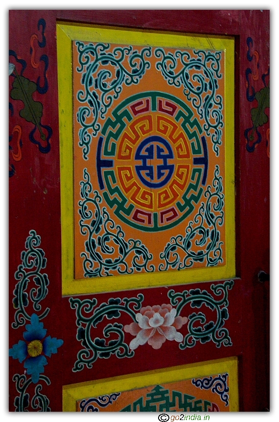 pattern on painting on wall in Buddhist Monastery Manali