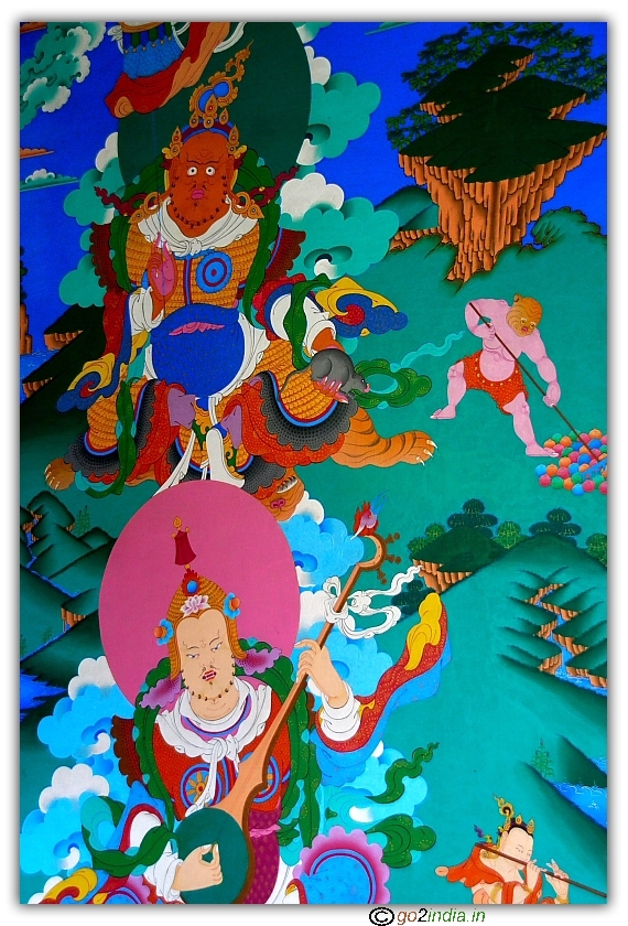 Oil paintings of Chinese style at Manali Buddhist Monastery