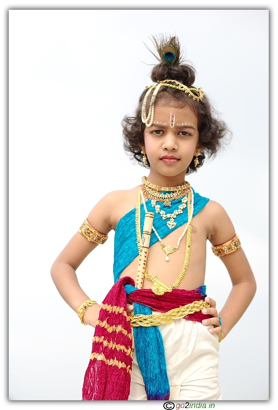 Kid dressed in Krishna during Gokulashtami