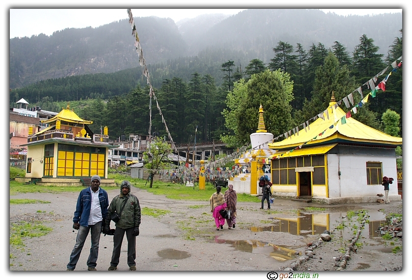 Location of Buddhist Monastery at manali in front of ice covered mountains