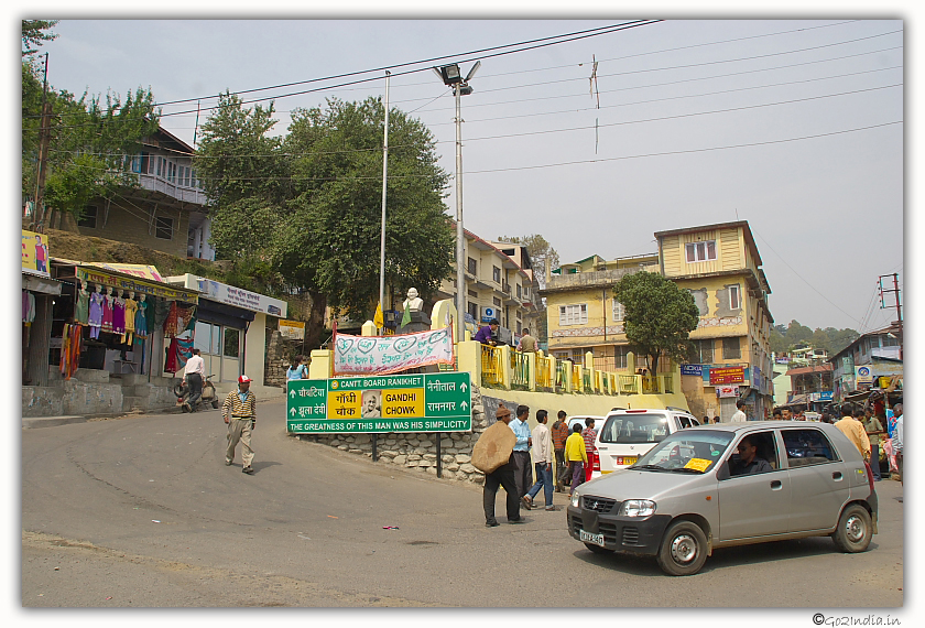 Known as Gandhi Chowk at one end of Sadar Bazar of Ranikhet