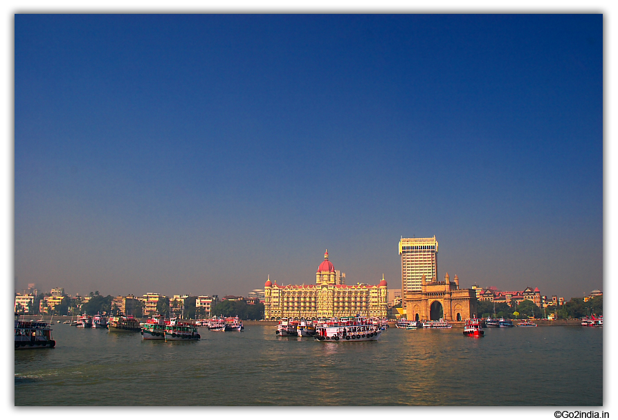 View of Taj Hotel and Gateway of India from sea 