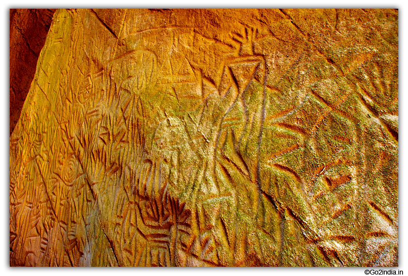 Stone engraved painting on walls of Edakkal cave at Wayanad Kerala