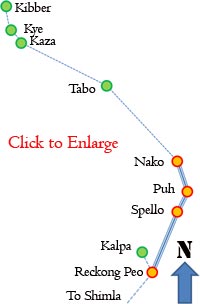 Kalpa Reckong peo to Nako Tabo Kaza route map