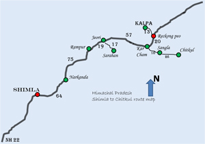 Shimla to Chitkul route map