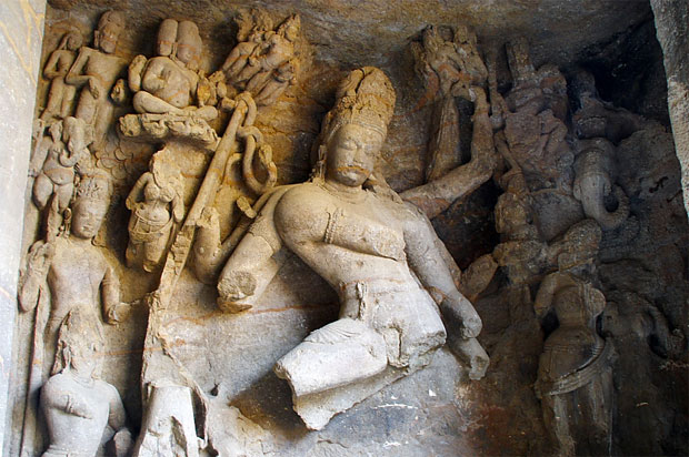Statues inside Elephanta Caves