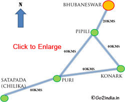 Route Map of Konark Puri Bhubaneswar