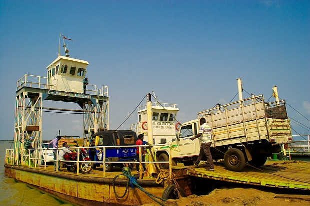 Vehicles loading to Vessel at Chilika Lake  Satapada