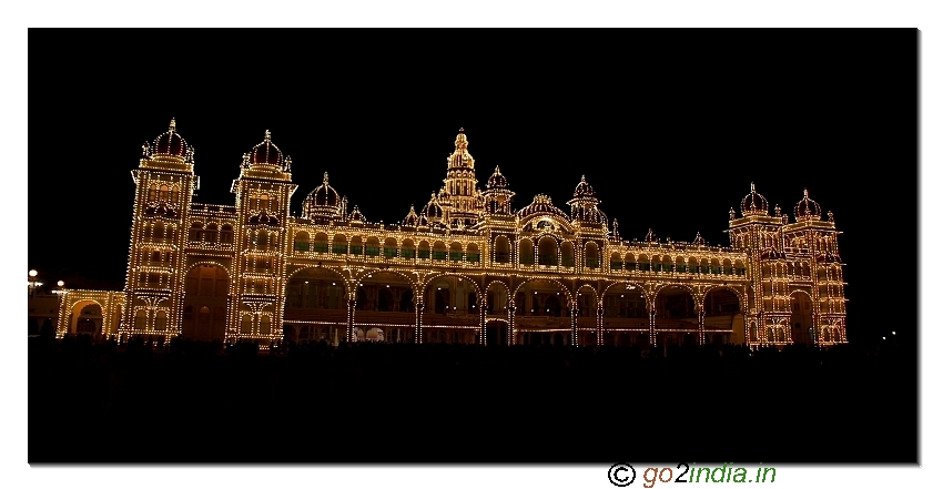 Illuminated Mysore palace view in night
