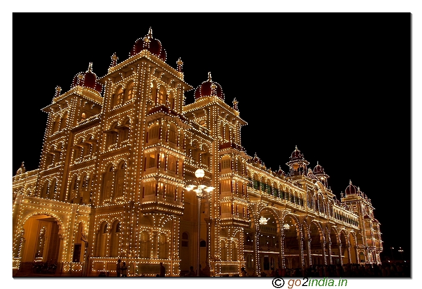 Illuminated Mysore palace view in night