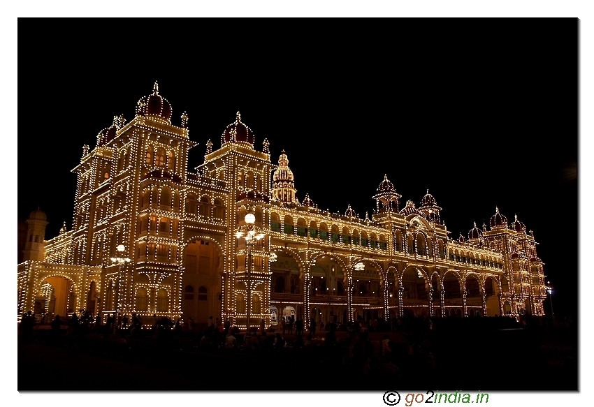 Illuminated Mysore palace view in night