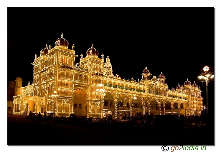 Mysore palace lighting view during night from south gate