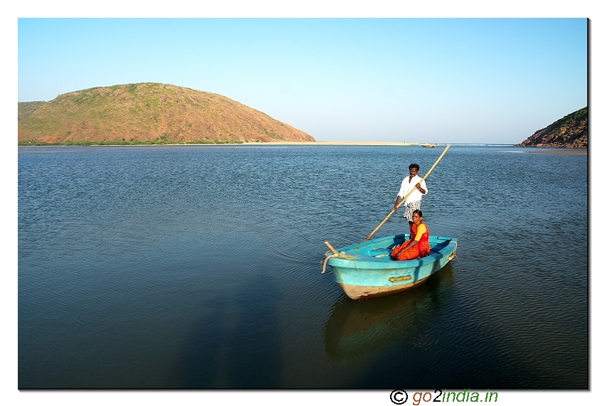 Small boat at Bangarammapalam beach to cross the channel