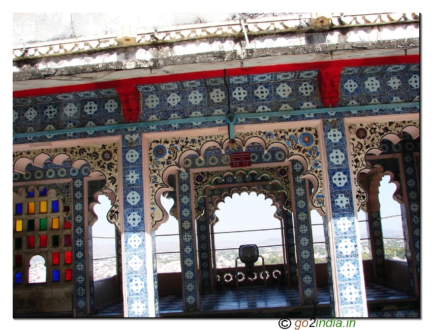 Inside colorful work at Udaipur Palace 