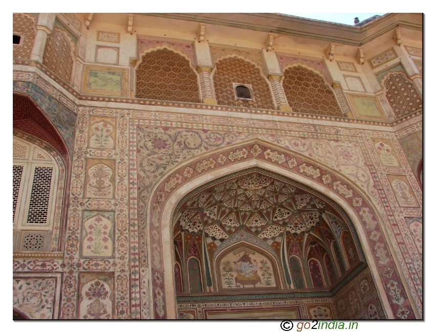 Decorative walls inside Ambar fort Jaipur