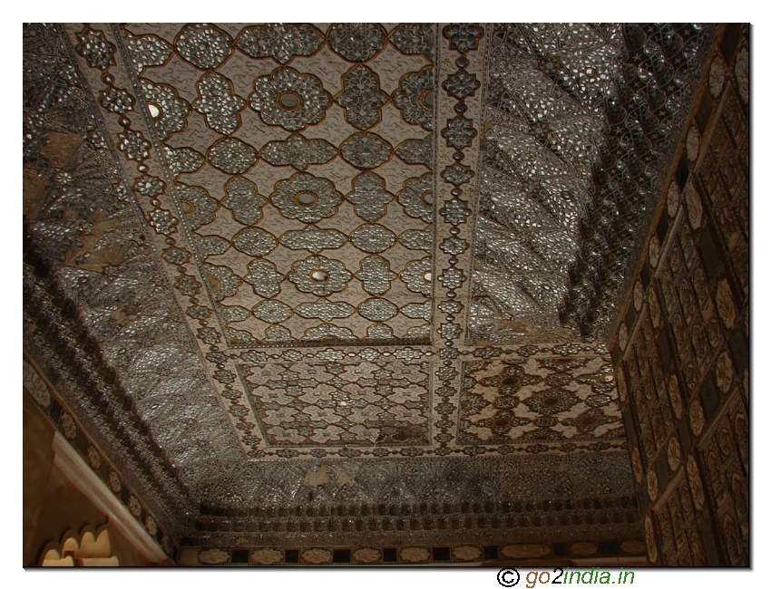 Glass work at roof of Sheesh Mahal in Ambar Fort Jaipur