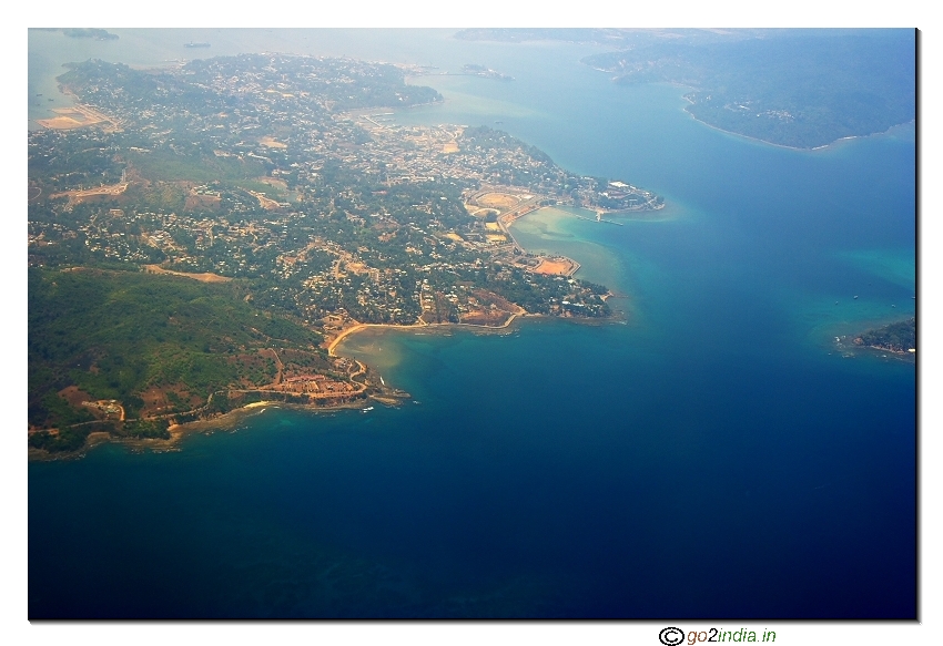 Andaman islands aerial view of Ross island and North bay
