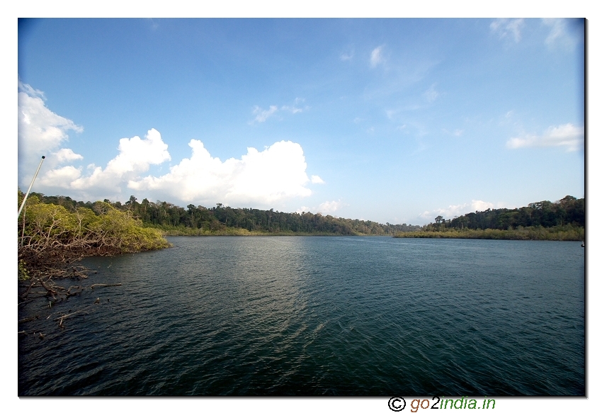 Sea and forest view on the way to Jolly buoy island in Andaman