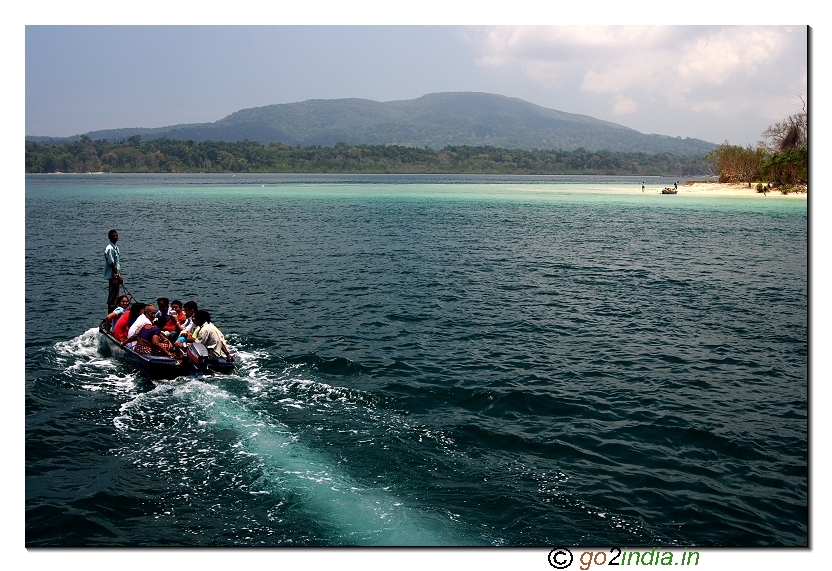 Boat way from ship to jolly buoy island in Andaman
