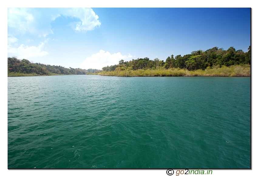 Land and forest area view on the way to Jolly buoy island in Andaman