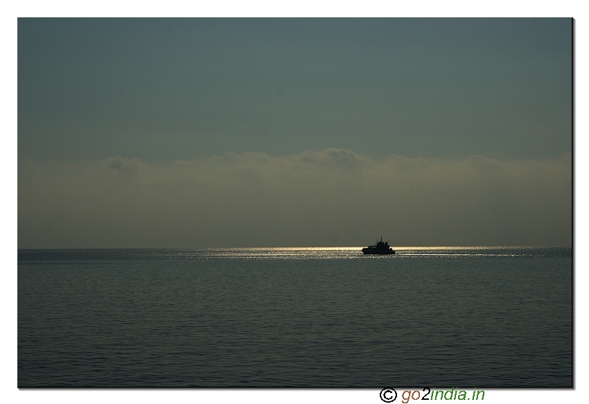 Ship under morning sun light on the way to Havellock island in Andaman