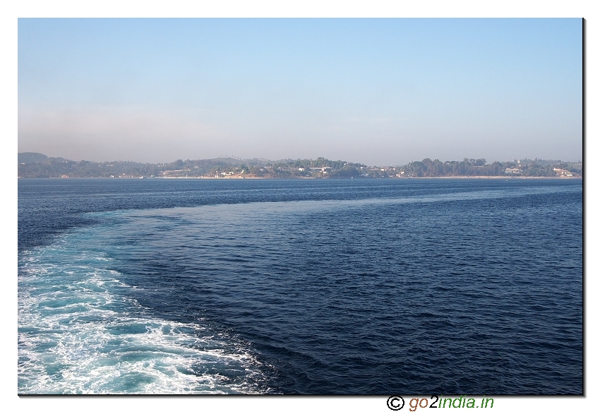 Ship turning in the bay near Portblair on the way to Havellock island in Andaman