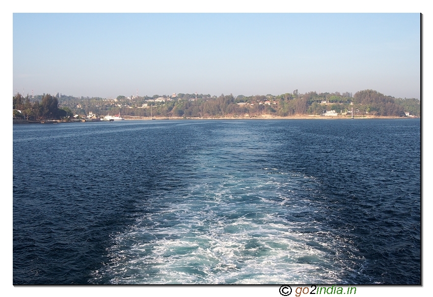 Ship leaving Portblair towards Havellock back side view from deck