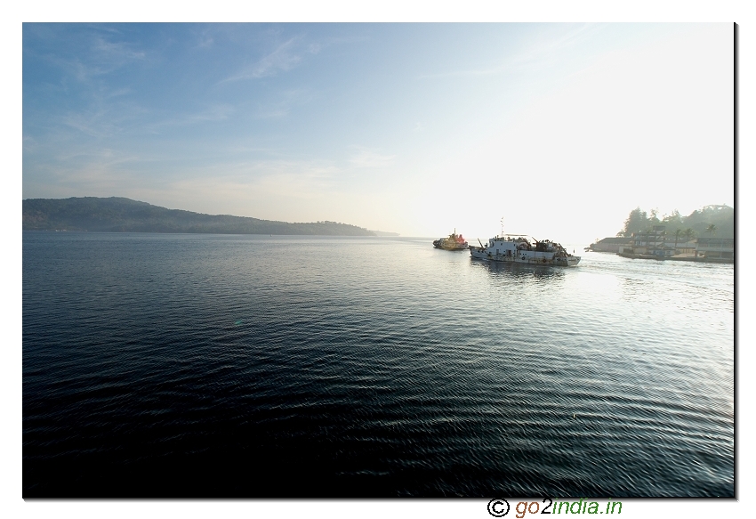 Ships proceeding on the way to Havelock island in Andaman