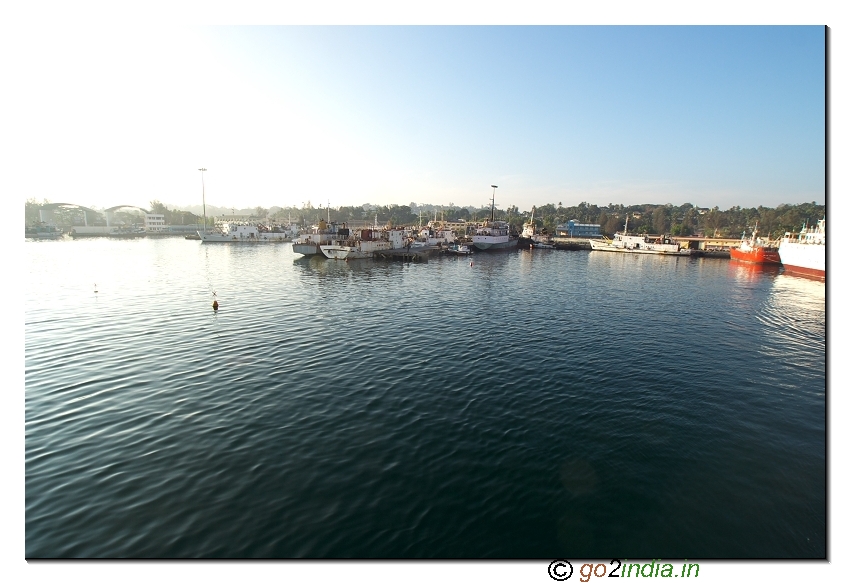 Sea and landscape view from sea at shipping point portblair in Andaman