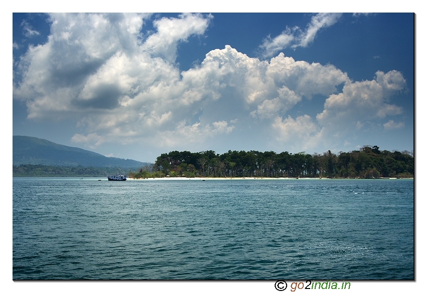 Jolly buoy island partial view from sea in Andaman