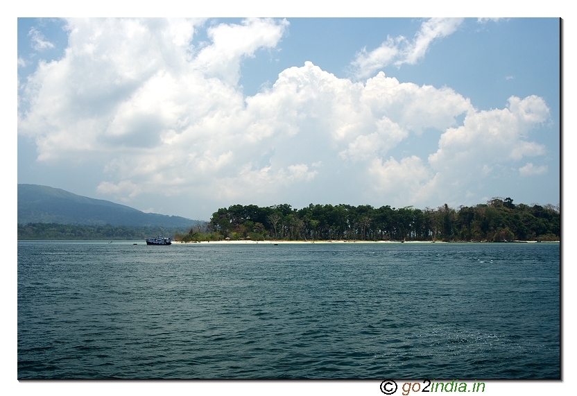 Jolly buoy island partial view from sea in Andaman