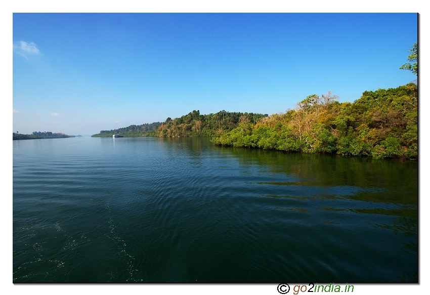 Sea water and forest area on the way to limestone caves from Baratang in Andaman