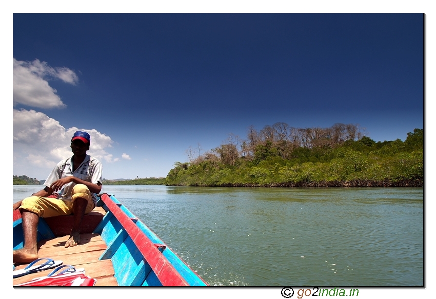 Sea journey by boat to limestone caves from Baratang of Andaman