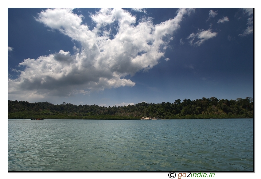 Sea water and forest area on the way to limestone caves from Baratang in Andaman