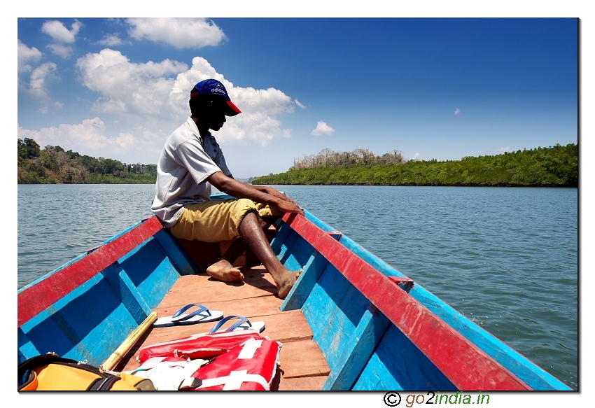 Sea journey by boat to limestone caves from Baratang of Andaman